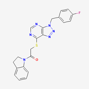 molecular formula C21H17FN6OS B2986816 2-((3-(4-fluorobenzyl)-3H-[1,2,3]triazolo[4,5-d]pyrimidin-7-yl)thio)-1-(indolin-1-yl)ethanone CAS No. 863453-16-1