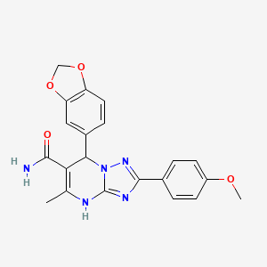 molecular formula C21H19N5O4 B2986819 7-(苯并[d][1,3]二氧杂环-5-基)-2-(4-甲氧基苯基)-5-甲基-4,7-二氢-[1,2,4]三唑并[1,5-a]嘧啶-6-甲酰胺 CAS No. 538318-40-0