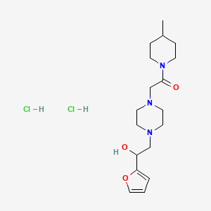 molecular formula C18H31Cl2N3O3 B2986828 2-(4-(2-(Furan-2-yl)-2-hydroxyethyl)piperazin-1-yl)-1-(4-methylpiperidin-1-yl)ethanone dihydrochloride CAS No. 1396883-56-9