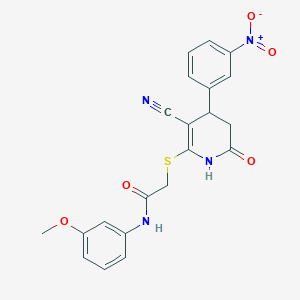 molecular formula C21H18N4O5S B2986834 2-{[3-cyano-4-(3-nitrophenyl)-6-oxo-1,4,5,6-tetrahydropyridin-2-yl]sulfanyl}-N-(3-methoxyphenyl)acetamide CAS No. 683794-00-5