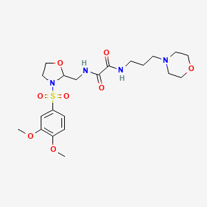 molecular formula C21H32N4O8S B2986848 N1-((3-((3,4-二甲氧基苯基)磺酰基)恶唑烷-2-基)甲基)-N2-(3-吗啉基丙基)草酰胺 CAS No. 868983-08-8