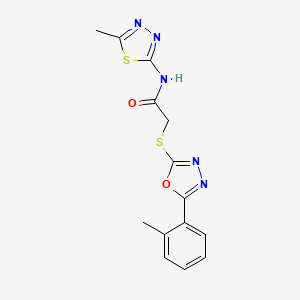 molecular formula C14H13N5O2S2 B2986850 2-[[5-(2-甲基苯基)-1,3,4-恶二唑-2-基]硫烷基]-N-(5-甲基-1,3,4-噻二唑-2-基)乙酰胺 CAS No. 892019-52-2