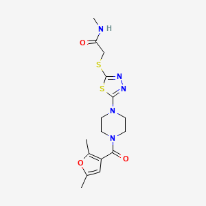 molecular formula C16H21N5O3S2 B2986868 2-((5-(4-(2,5-dimethylfuran-3-carbonyl)piperazin-1-yl)-1,3,4-thiadiazol-2-yl)thio)-N-methylacetamide CAS No. 1105199-43-6