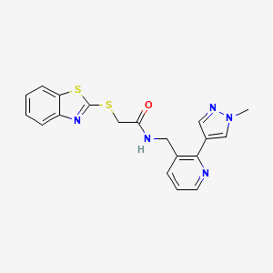 molecular formula C19H17N5OS2 B2986872 2-(苯并[d]噻唑-2-基硫代)-N-((2-(1-甲基-1H-吡唑-4-基)吡啶-3-基)甲基)乙酰胺 CAS No. 2034468-52-3