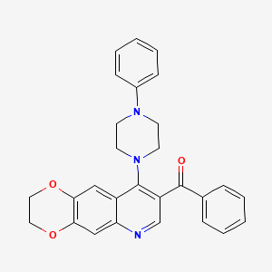 molecular formula C28H25N3O3 B2986874 1-{8-benzoyl-2H,3H-[1,4]dioxino[2,3-g]quinolin-9-yl}-4-phenylpiperazine CAS No. 872205-93-1