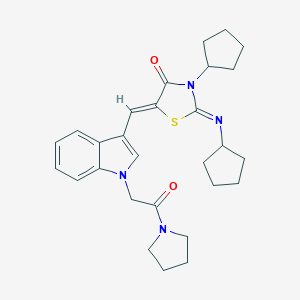 molecular formula C28H34N4O2S B298689 3-cyclopentyl-2-(cyclopentylimino)-5-({1-[2-oxo-2-(1-pyrrolidinyl)ethyl]-1H-indol-3-yl}methylene)-1,3-thiazolidin-4-one 