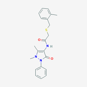 molecular formula C21H23N3O2S B298691 N-(1,5-dimethyl-3-oxo-2-phenyl-2,3-dihydro-1H-pyrazol-4-yl)-2-[(2-methylbenzyl)sulfanyl]acetamide 