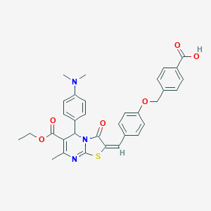 4-({4-[(5-[4-(dimethylamino)phenyl]-6-(ethoxycarbonyl)-7-methyl-3-oxo-5H-[1,3]thiazolo[3,2-a]pyrimidin-2(3H)-ylidene)methyl]phenoxy}methyl)benzoic acid