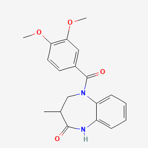 molecular formula C19H20N2O4 B2986930 5-(3,4-dimethoxybenzoyl)-3-methyl-4,5-dihydro-1H-benzo[b][1,4]diazepin-2(3H)-one CAS No. 950318-68-0
