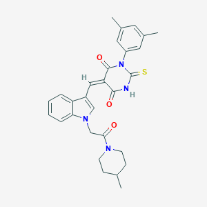 molecular formula C29H30N4O3S B298694 (5E)-1-(3,5-dimethylphenyl)-5-({1-[2-(4-methylpiperidin-1-yl)-2-oxoethyl]-1H-indol-3-yl}methylidene)-2-thioxodihydropyrimidine-4,6(1H,5H)-dione 