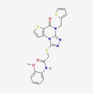 molecular formula C21H17N5O3S3 B2986946 N-(2-甲氧基苯基)-2-((5-氧代-4-(噻吩-2-基甲基)-4,5-二氢噻吩并[2,3-e][1,2,4]三唑并[4,3-a]嘧啶-1-基)硫代)乙酰胺 CAS No. 1243022-98-1