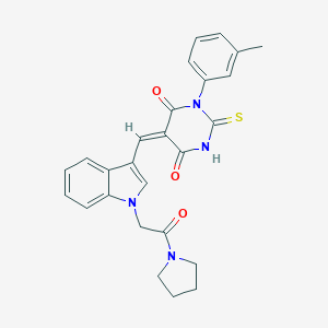 molecular formula C26H24N4O3S B298695 1-(3-methylphenyl)-5-({1-[2-oxo-2-(1-pyrrolidinyl)ethyl]-1H-indol-3-yl}methylene)-2-thioxodihydro-4,6(1H,5H)-pyrimidinedione 
