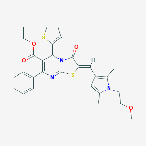 molecular formula C29H29N3O4S2 B298696 ethyl 2-{[1-(2-methoxyethyl)-2,5-dimethyl-1H-pyrrol-3-yl]methylene}-3-oxo-7-phenyl-5-(2-thienyl)-2,3-dihydro-5H-[1,3]thiazolo[3,2-a]pyrimidine-6-carboxylate 