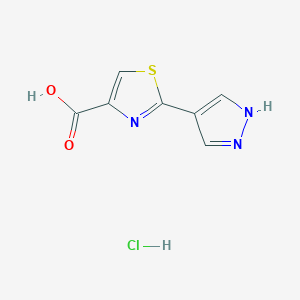 molecular formula C7H6ClN3O2S B2986965 2-(1H-吡唑-4-基)-1,3-噻唑-4-甲酸；盐酸盐 CAS No. 2260937-87-7