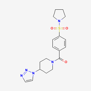 molecular formula C18H23N5O3S B2986973 (4-(1H-1,2,3-三唑-1-基)哌啶-1-基)(4-(吡咯烷-1-基磺酰基)苯基)甲苯酮 CAS No. 1798538-95-0