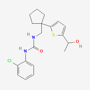 molecular formula C19H23ClN2O2S B2986975 1-(2-Chlorophenyl)-3-((1-(5-(1-hydroxyethyl)thiophen-2-yl)cyclopentyl)methyl)urea CAS No. 2034344-72-2