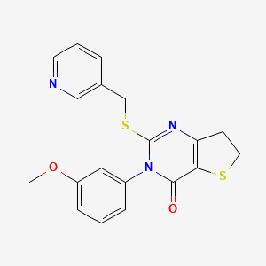 molecular formula C19H17N3O2S2 B2986977 3-(3-methoxyphenyl)-2-{[(pyridin-3-yl)methyl]sulfanyl}-3H,4H,6H,7H-thieno[3,2-d]pyrimidin-4-one CAS No. 887452-35-9