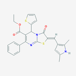 molecular formula C26H23N3O3S2 B298698 ethyl 2-[(2,5-dimethyl-1H-pyrrol-3-yl)methylene]-3-oxo-7-phenyl-5-(2-thienyl)-2,3-dihydro-5H-[1,3]thiazolo[3,2-a]pyrimidine-6-carboxylate 
