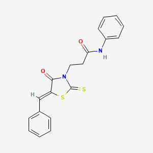 molecular formula C19H16N2O2S2 B2986980 (Z)-3-(5-benzylidene-4-oxo-2-thioxothiazolidin-3-yl)-N-phenylpropanamide CAS No. 181475-72-9