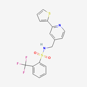 molecular formula C17H13F3N2O2S2 B2986981 N-((2-(thiophen-2-yl)pyridin-4-yl)methyl)-2-(trifluoromethyl)benzenesulfonamide CAS No. 2034598-62-2