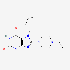 molecular formula C17H28N6O2 B2986987 8-(4-ethylpiperazin-1-yl)-7-isopentyl-3-methyl-1H-purine-2,6(3H,7H)-dione CAS No. 442864-84-8