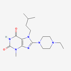 molecular formula C17H28N6O2 B2986987 8-(4-ethylpiperazin-1-yl)-7-isopentyl-3-methyl-1H-purine-2,6(3H,7H)-dione 