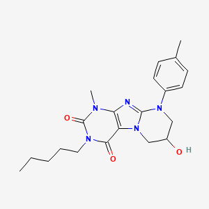 molecular formula C21H27N5O3 B2986989 7-hydroxy-1-methyl-9-(4-methylphenyl)-3-pentyl-7,8-dihydro-6H-purino[7,8-a]pyrimidine-2,4-dione CAS No. 844655-27-2