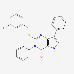 molecular formula C26H20FN3OS B2986991 2-((3-fluorobenzyl)thio)-7-phenyl-3-(o-tolyl)-3H-pyrrolo[3,2-d]pyrimidin-4(5H)-one CAS No. 1793859-61-6