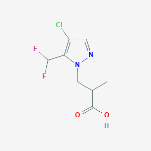 molecular formula C8H9ClF2N2O2 B2986995 3-[4-Chloro-5-(difluoromethyl)pyrazol-1-yl]-2-methylpropanoic acid CAS No. 1946822-68-9