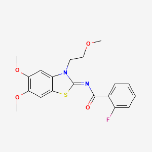 N-[5,6-dimethoxy-3-(2-methoxyethyl)-1,3-benzothiazol-2-ylidene]-2-fluorobenzamide