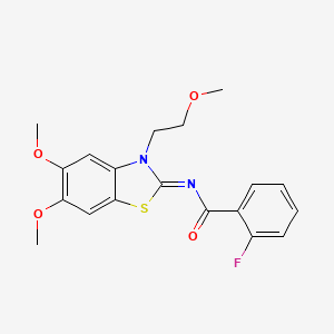 molecular formula C19H19FN2O4S B2987057 N-[5,6-dimethoxy-3-(2-methoxyethyl)-1,3-benzothiazol-2-ylidene]-2-fluorobenzamide CAS No. 895438-87-6