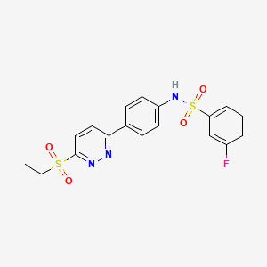 molecular formula C18H16FN3O4S2 B2987058 N-(4-(6-(ethylsulfonyl)pyridazin-3-yl)phenyl)-3-fluorobenzenesulfonamide CAS No. 921558-08-9
