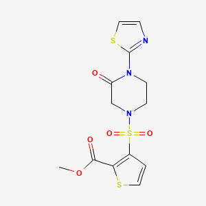 molecular formula C13H13N3O5S3 B2987062 Methyl 3-((3-oxo-4-(thiazol-2-yl)piperazin-1-yl)sulfonyl)thiophene-2-carboxylate CAS No. 2309588-64-3