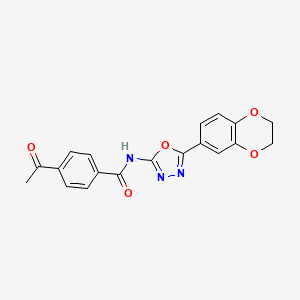 molecular formula C19H15N3O5 B2987063 4-乙酰基-N-[5-(2,3-二氢-1,4-苯二氧杂环-6-基)-1,3,4-恶二唑-2-基]苯甲酰胺 CAS No. 851094-53-6