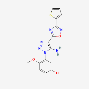 molecular formula C16H14N6O3S B2987069 1-(2,5-dimethoxyphenyl)-4-(3-thien-2-yl-1,2,4-oxadiazol-5-yl)-1H-1,2,3-triazol-5-amine CAS No. 892749-29-0