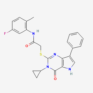 molecular formula C24H21FN4O2S B2987077 2-[(3-cyclopropyl-4-oxo-7-phenyl-4,5-dihydro-3H-pyrrolo[3,2-d]pyrimidin-2-yl)sulfanyl]-N-(5-fluoro-2-methylphenyl)acetamide CAS No. 1260912-87-5