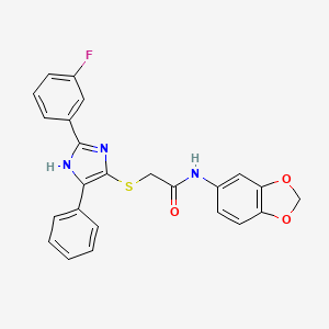 molecular formula C24H18FN3O3S B2987089 N-1,3-benzodioxol-5-yl-2-{[2-(3-fluorophenyl)-5-phenyl-1H-imidazol-4-yl]thio}acetamide CAS No. 865657-54-1
