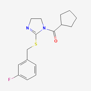 molecular formula C16H19FN2OS B2987090 cyclopentyl(2-((3-fluorobenzyl)thio)-4,5-dihydro-1H-imidazol-1-yl)methanone CAS No. 851864-71-6