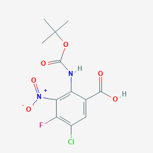 molecular formula C12H12ClFN2O6 B2987091 5-Chloro-4-fluoro-2-[(2-methylpropan-2-yl)oxycarbonylamino]-3-nitrobenzoic acid CAS No. 2287342-24-7