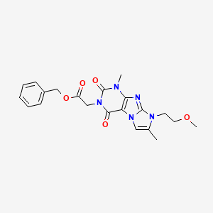 molecular formula C21H23N5O5 B2987103 benzyl 2-(8-(2-methoxyethyl)-1,7-dimethyl-2,4-dioxo-1H-imidazo[2,1-f]purin-3(2H,4H,8H)-yl)acetate CAS No. 887465-61-4