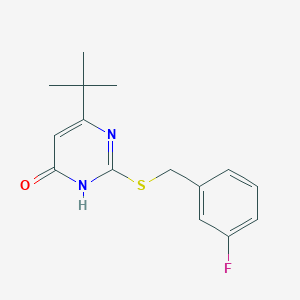 molecular formula C15H17FN2OS B2987104 6-(tert-butyl)-2-[(3-fluorobenzyl)sulfanyl]-4(3H)-pyrimidinone CAS No. 439112-14-8