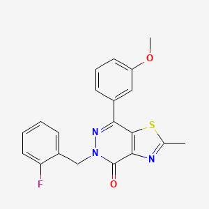 molecular formula C20H16FN3O2S B2987107 5-(2-fluorobenzyl)-7-(3-methoxyphenyl)-2-methylthiazolo[4,5-d]pyridazin-4(5H)-one CAS No. 941880-38-2