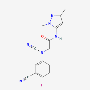 molecular formula C15H13FN6O B2987109 2-(N,3-Dicyano-4-fluoroanilino)-N-(2,5-dimethylpyrazol-3-yl)acetamide CAS No. 1385366-37-9