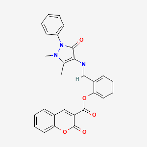 (E)-2-(((1,5-dimethyl-3-oxo-2-phenyl-2,3-dihydro-1H-pyrazol-4-yl)imino)methyl)phenyl 2-oxo-2H-chromene-3-carboxylate