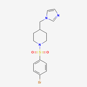 molecular formula C15H18BrN3O2S B2987118 4-((1H-imidazol-1-yl)methyl)-1-((4-bromophenyl)sulfonyl)piperidine CAS No. 1396872-95-9