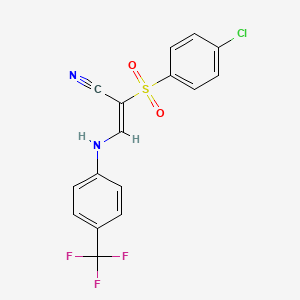 molecular formula C16H10ClF3N2O2S B2987123 (E)-2-(4-氯苯基)磺酰基-3-[4-(三氟甲基)苯胺基]丙-2-烯腈 CAS No. 903851-44-5