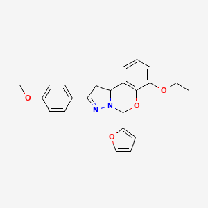 molecular formula C23H22N2O4 B2987131 7-ethoxy-5-(furan-2-yl)-2-(4-methoxyphenyl)-5,10b-dihydro-1H-benzo[e]pyrazolo[1,5-c][1,3]oxazine CAS No. 899939-38-9