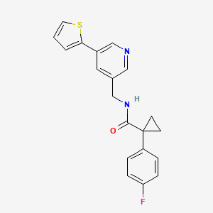 molecular formula C20H17FN2OS B2987148 1-(4-fluorophenyl)-N-((5-(thiophen-2-yl)pyridin-3-yl)methyl)cyclopropanecarboxamide CAS No. 2034597-78-7