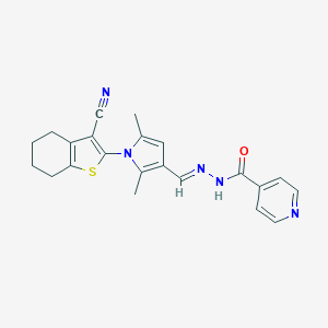 molecular formula C22H21N5OS B298715 N'-{[1-(3-cyano-4,5,6,7-tetrahydro-1-benzothien-2-yl)-2,5-dimethyl-1H-pyrrol-3-yl]methylene}isonicotinohydrazide 