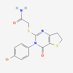 molecular formula C14H12BrN3O2S2 B2987153 2-[[3-(4-Bromophenyl)-4-oxo-6,7-dihydrothieno[3,2-d]pyrimidin-2-yl]sulfanyl]acetamide CAS No. 687566-34-3